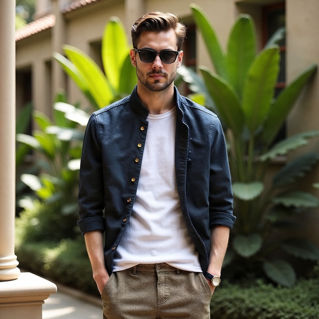 Men’s Stand Collar Button-Up | Designer