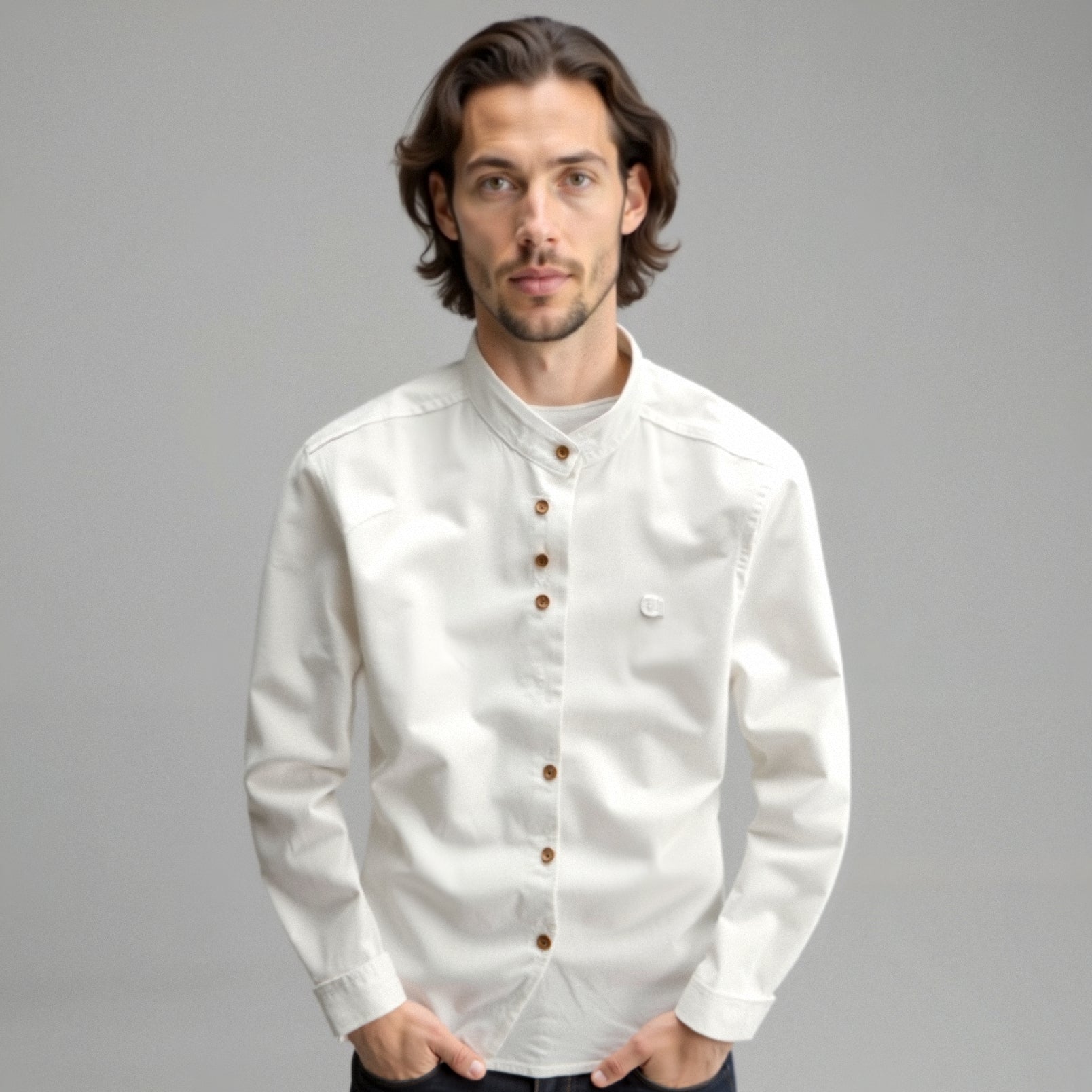 Men’s Stand Collar Button-Up | Designer