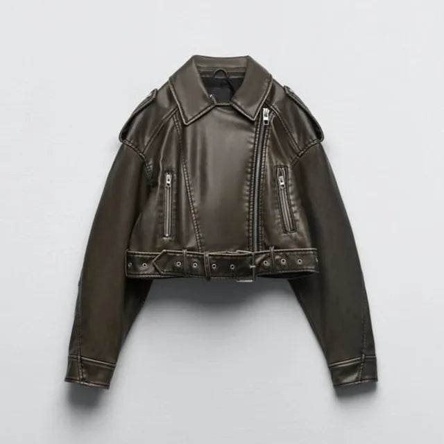 Women's Leather Biker Jacket Winter