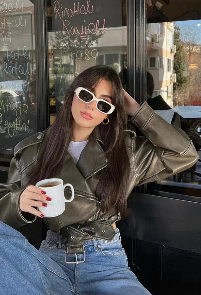 Women's Leather Biker Jacket Winter