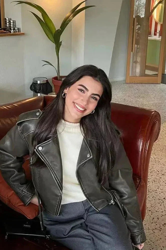 Women's Leather Biker Jacket Winter
