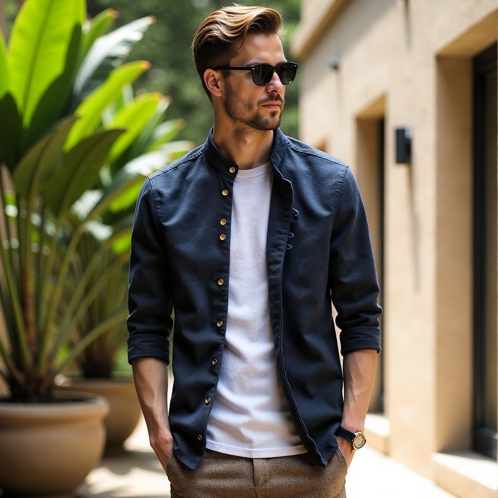 Men’s Stand Collar Button-Up | Designer
