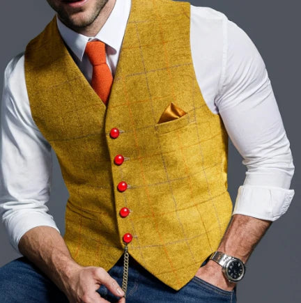 Men’s Checked Button Waistcoat | Longline
