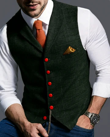 Men’s Checked Button Waistcoat | Longline