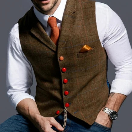 Men’s Checked Button Waistcoat | Longline