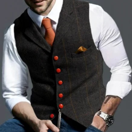 Men’s Checked Button Waistcoat | Longline