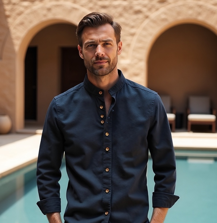Men’s Stand Collar Button-Up | Designer