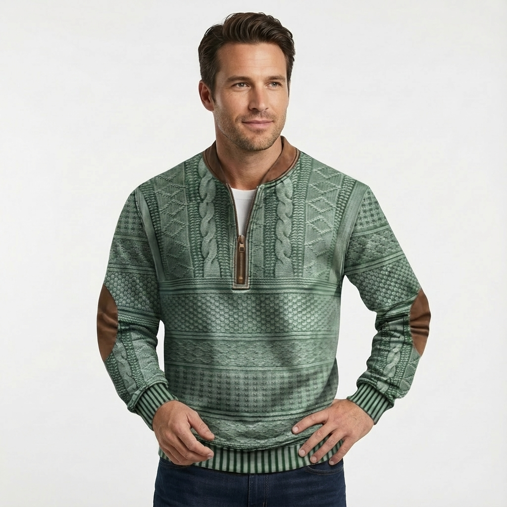 Men's Wool Zip Neck Knitted Jumper for Winter