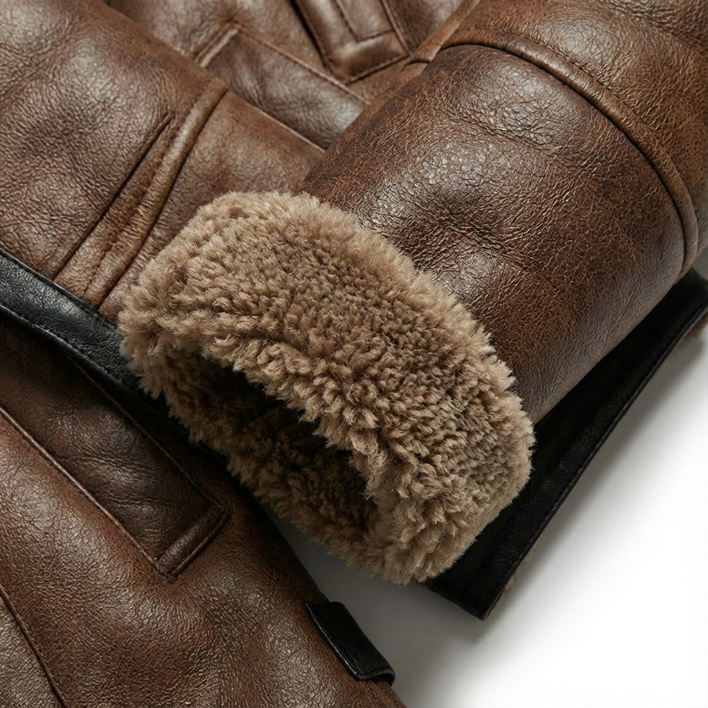 Women's Leather Shearling Coat for Winter