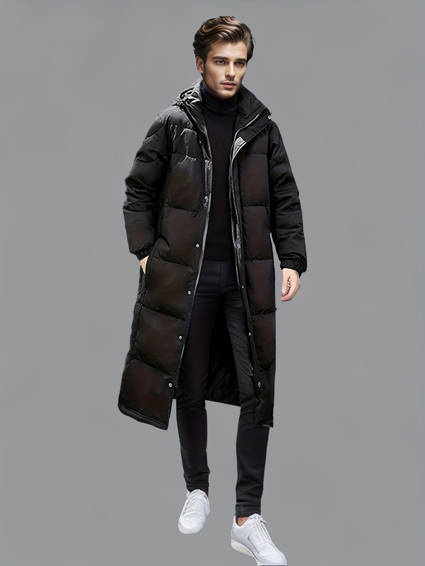 Men’s Long Puffer Winter Coat with Insulated Padding for Cold Weather