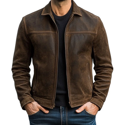 Men's Zippered Leather Jacket 5F3G8H1J2