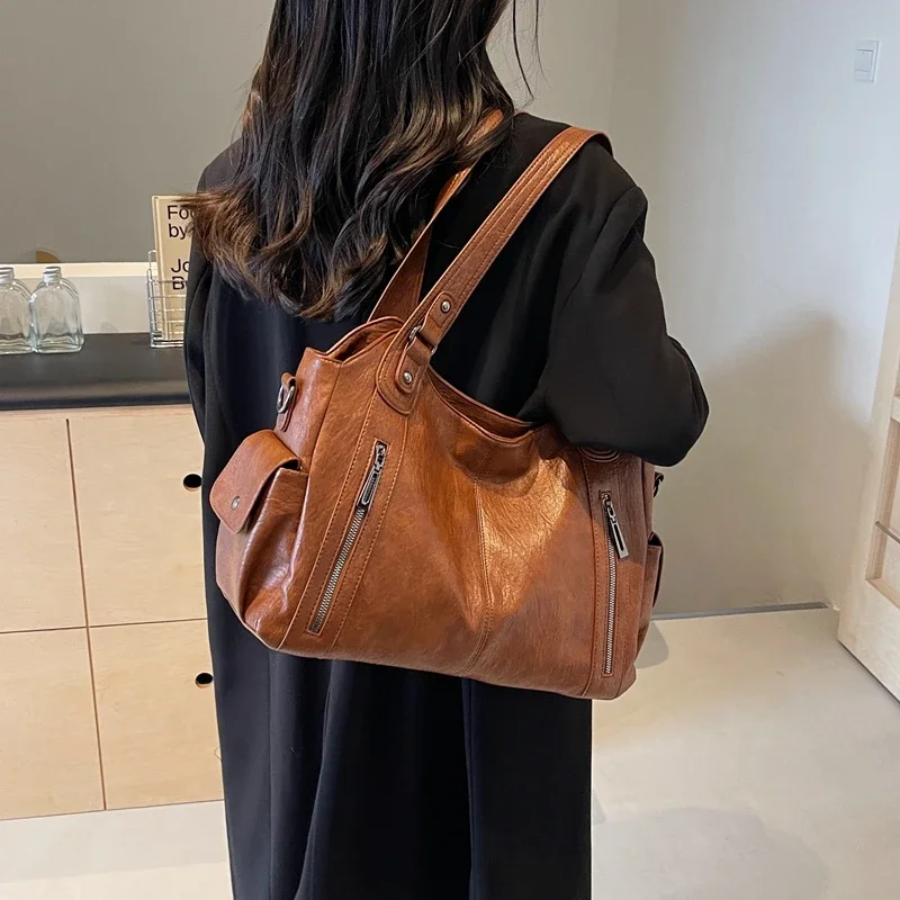 Leather Shoulder Tote Bag for Everyday Use in Winter