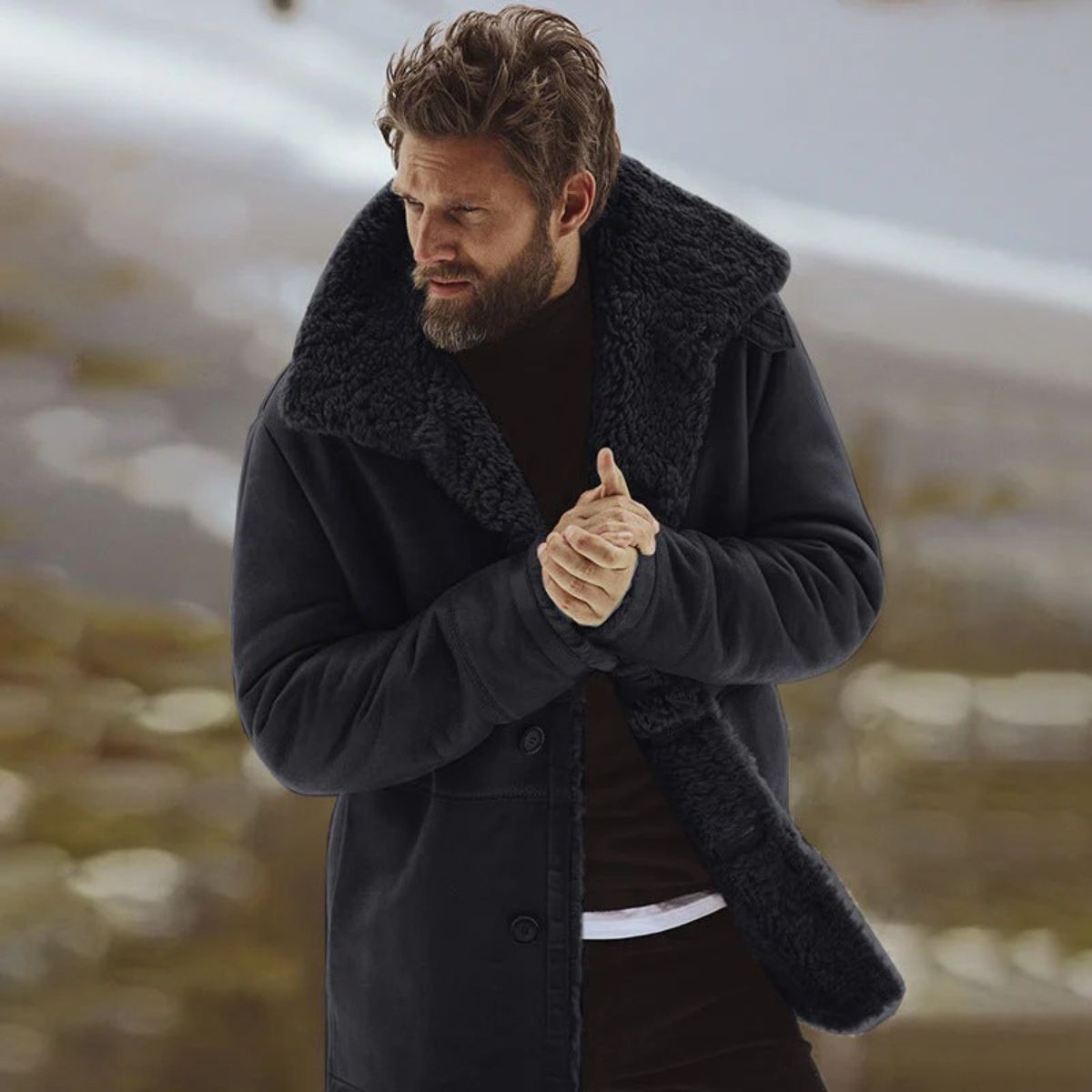 Men’s Shearling Leather Coat for Winter