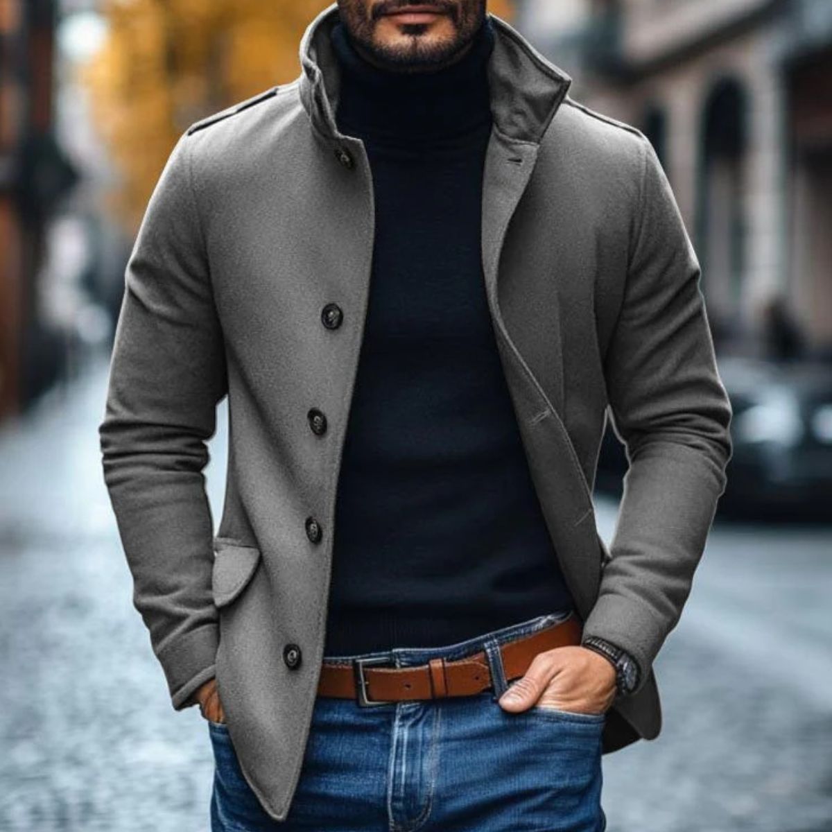Men’s Wool Blend Stand Collar Coat for Winter