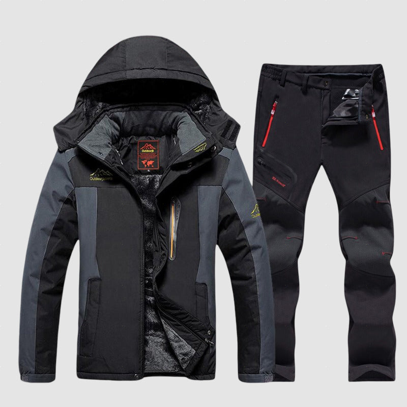 Men’s Outdoor Jacket and Trousers Set with Fleece Lining for Winter