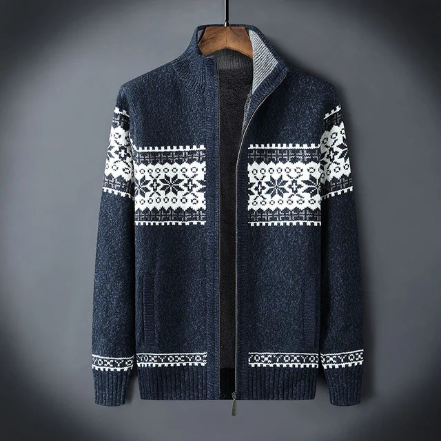Men's Fleece Lined Knit Cardigan for Winter