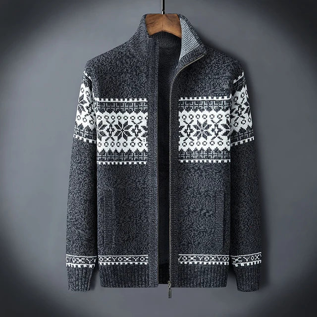Men's Fleece Lined Knit Cardigan for Winter