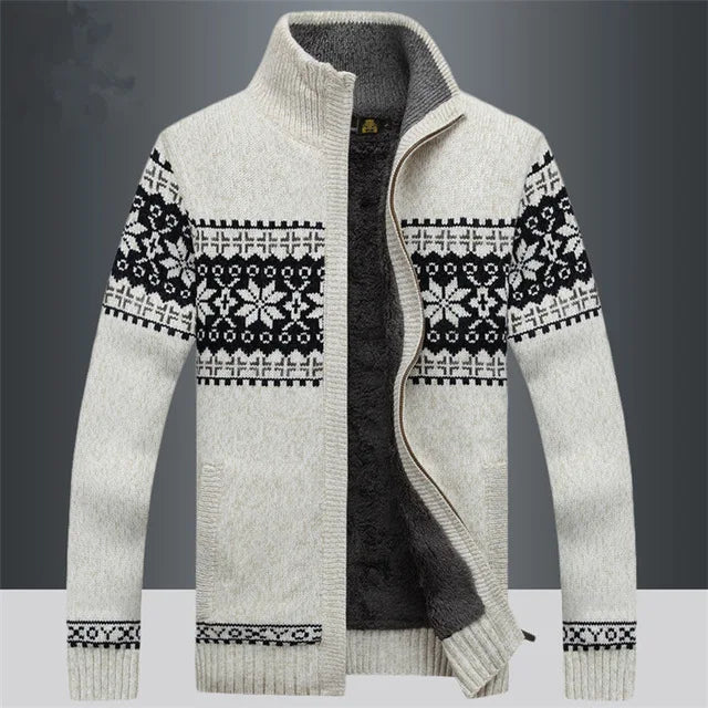 Men's Fleece Lined Knit Cardigan for Winter