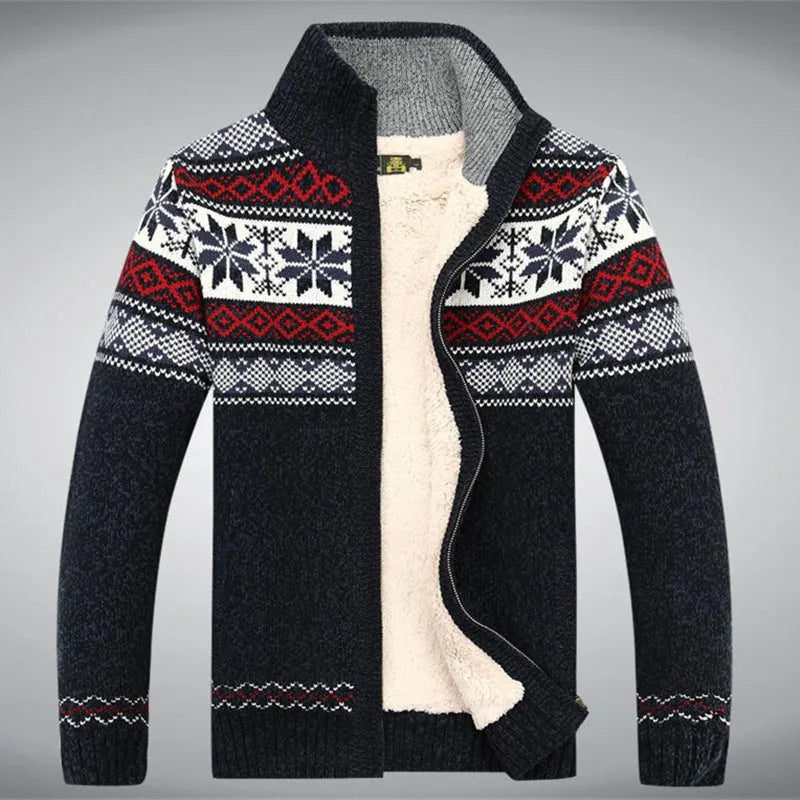 Men's Fleece Lined Knit Cardigan for Winter