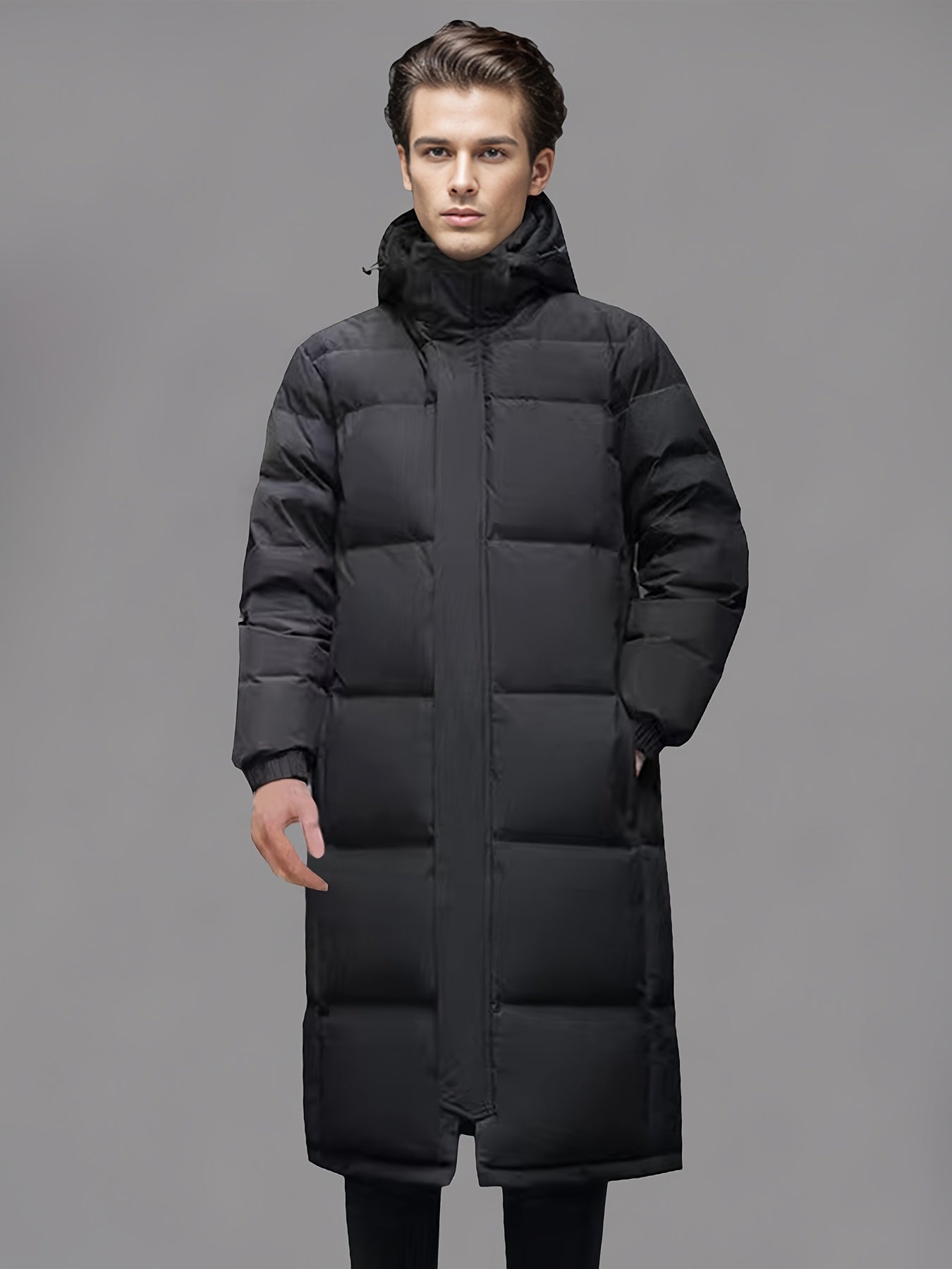 Men’s Long Puffer Winter Coat with Insulated Padding for Cold Weather