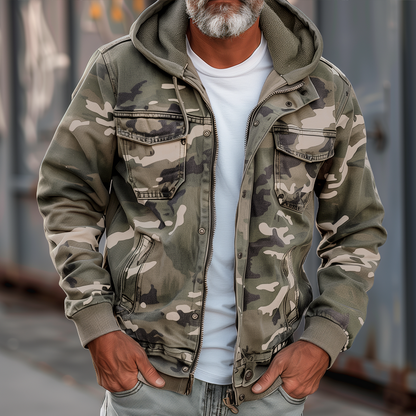 Men's Camouflage Hooded Cargo Jacket with Multiple Pockets 8J3K1L5M2