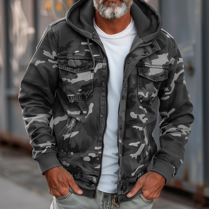 Men's Camouflage Hooded Cargo Jacket with Multiple Pockets 8J3K1L5M2