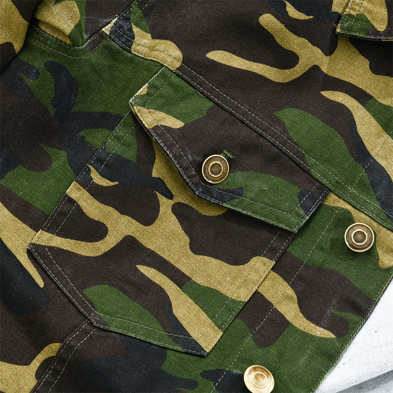 Men's Vintage Camo Canvas Jacket with Lapel 3F8K1Z4B2