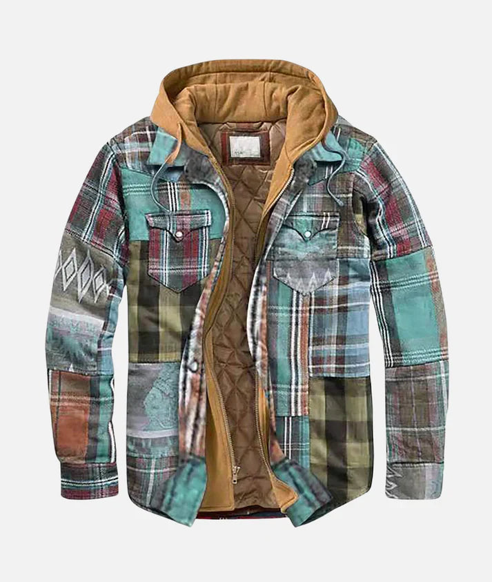 Men’s Quilted Hooded Flannel Jacket Cotton Lined Winter Layer