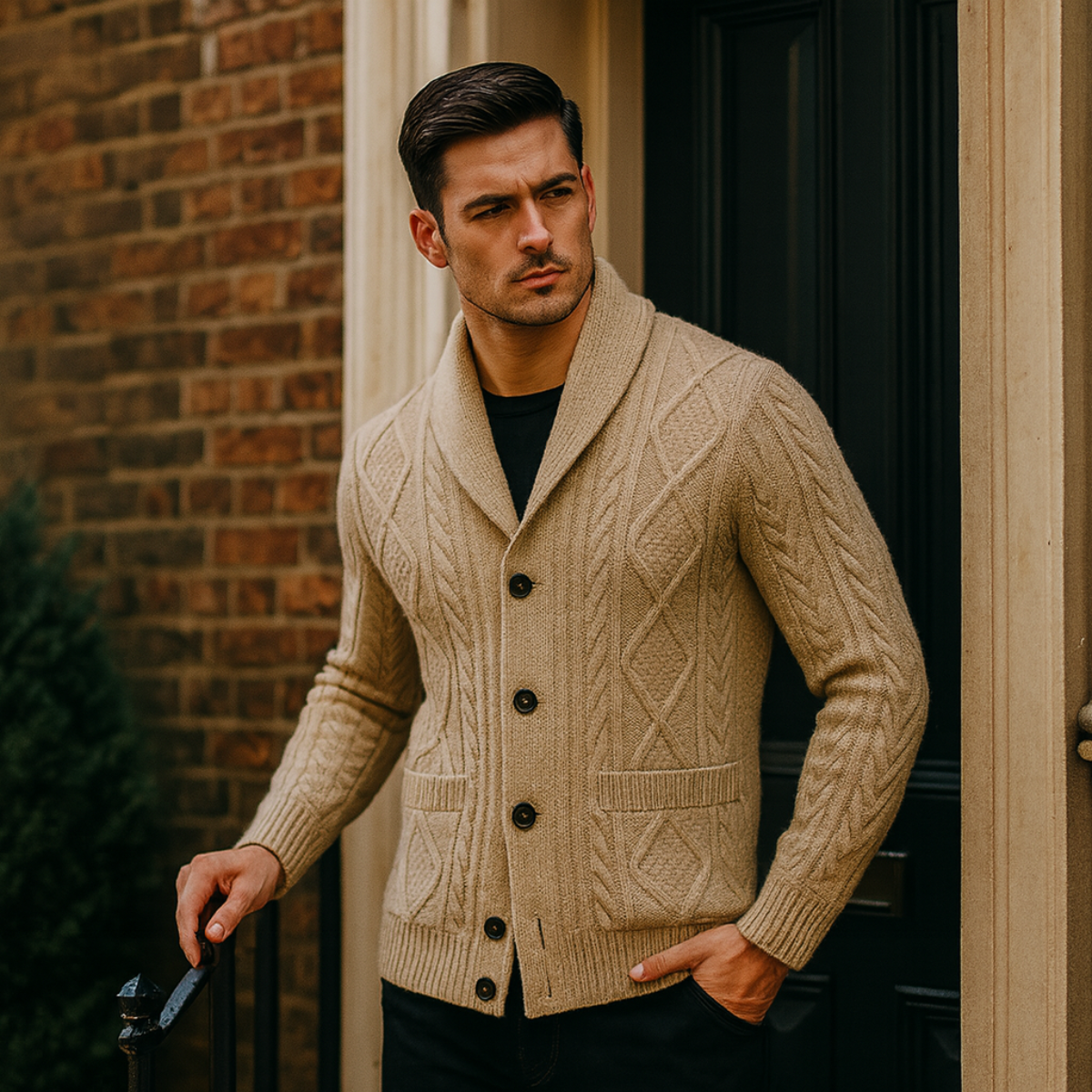 Men’s Wool Cable Knit Cardigan for Winter