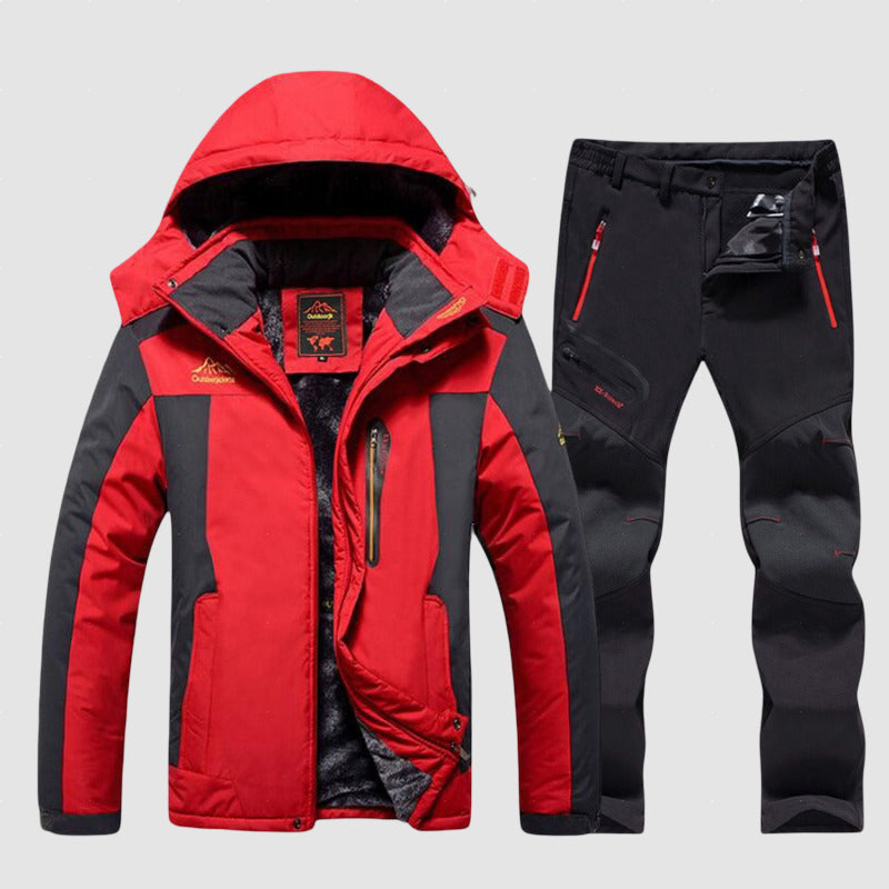 Men’s Outdoor Jacket and Trousers Set with Fleece Lining for Winter