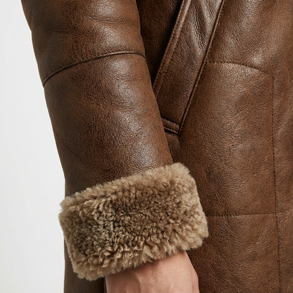 Women's Leather Shearling Coat for Winter