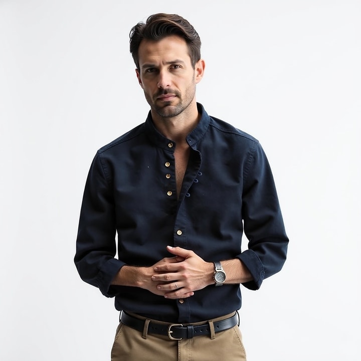 Men’s Stand Collar Button-Up | Designer