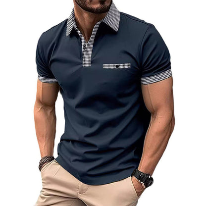 Men's Two-Tone Short Sleeve Polo with Button Detail 98765432X