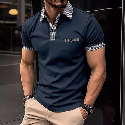 Men's Two-Tone Short Sleeve Polo with Button Detail 98765432X