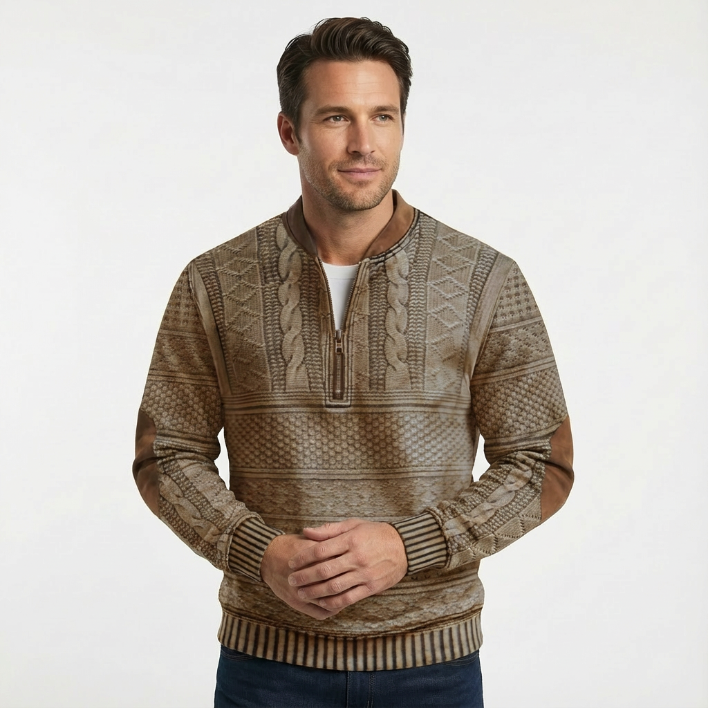Men's Wool Zip Neck Knitted Jumper for Winter