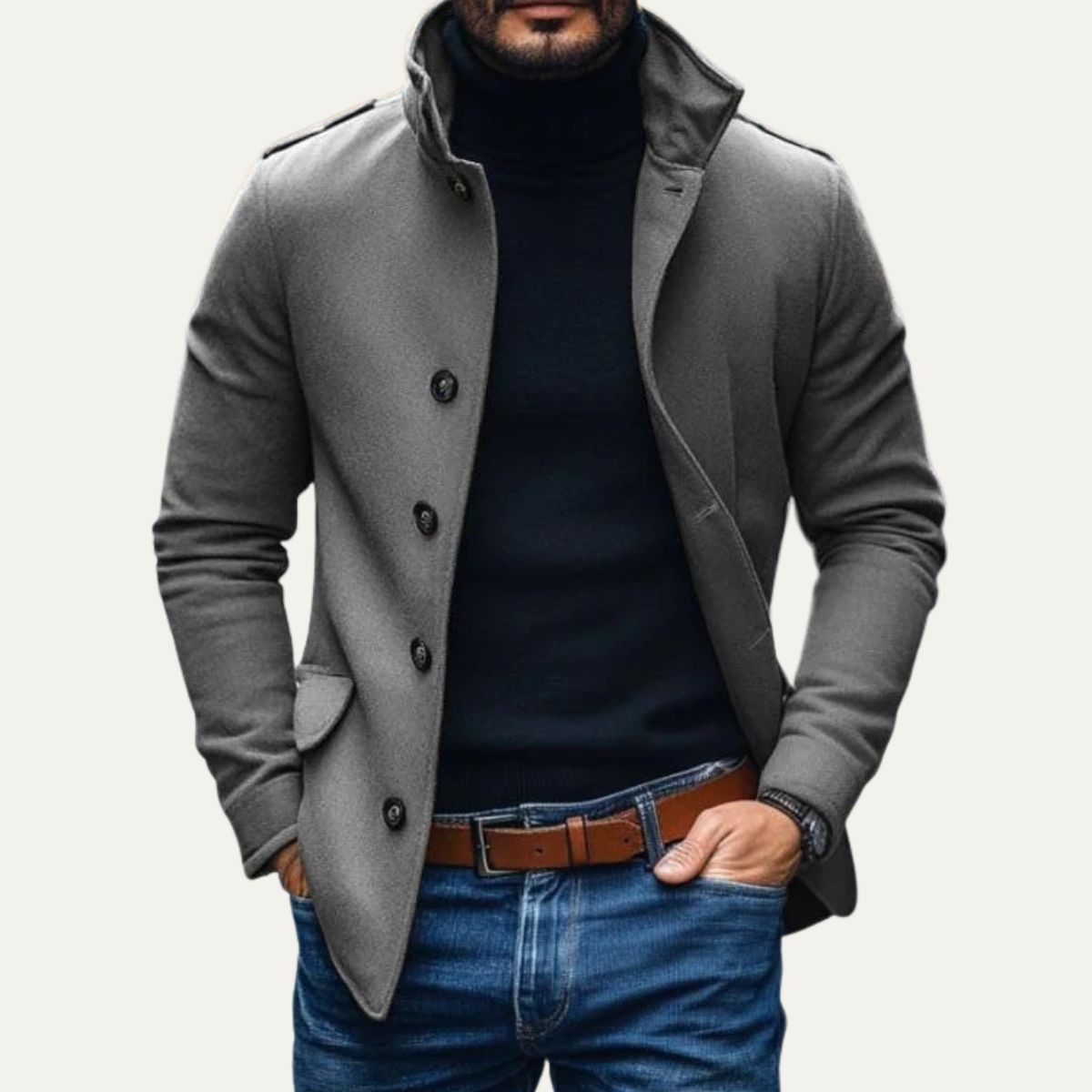 Men’s Wool Blend Stand Collar Coat for Winter