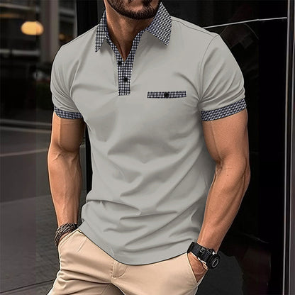 Men's Two-Tone Short Sleeve Polo with Button Detail 98765432X