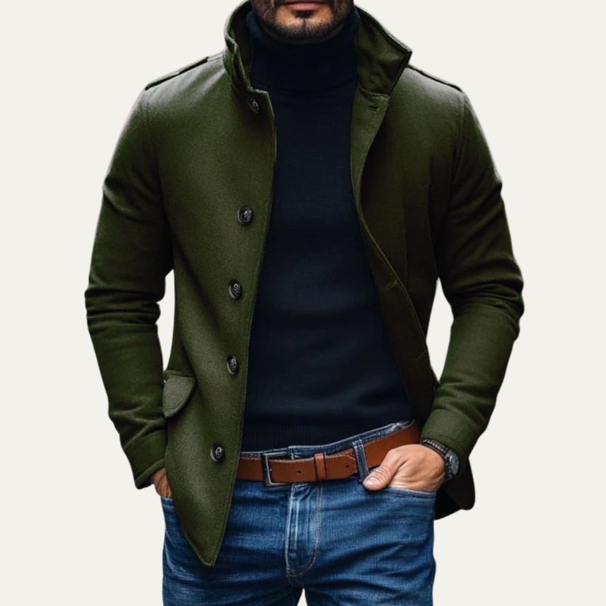 Men’s Wool Blend Stand Collar Coat for Winter