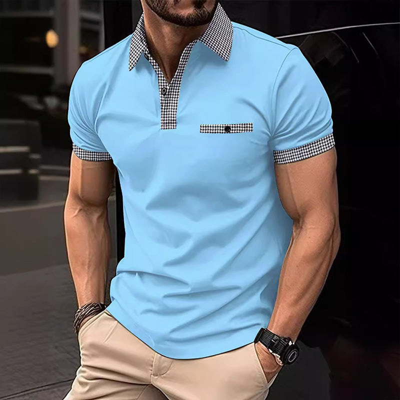 Men's Two-Tone Short Sleeve Polo with Button Detail 98765432X