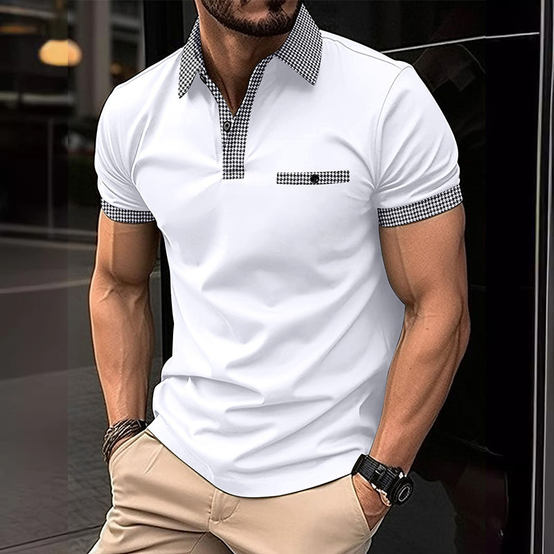 Men's Two-Tone Short Sleeve Polo with Button Detail 98765432X