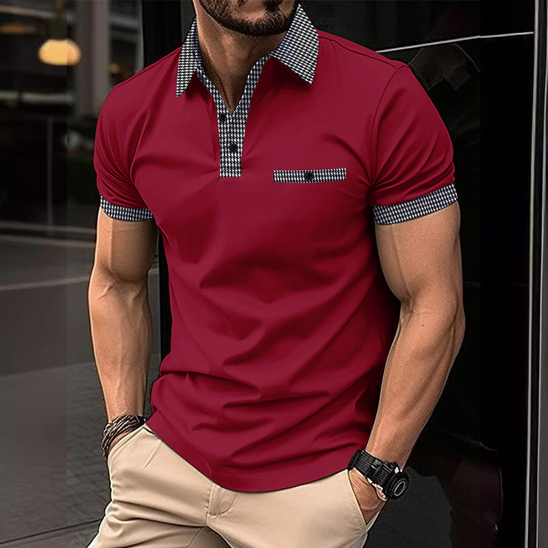 Men's Two-Tone Short Sleeve Polo with Button Detail 98765432X