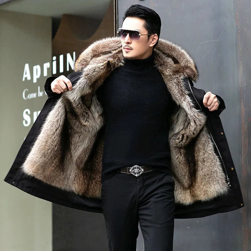 Men’s Down Parka Coat with Fur Lining for Winter