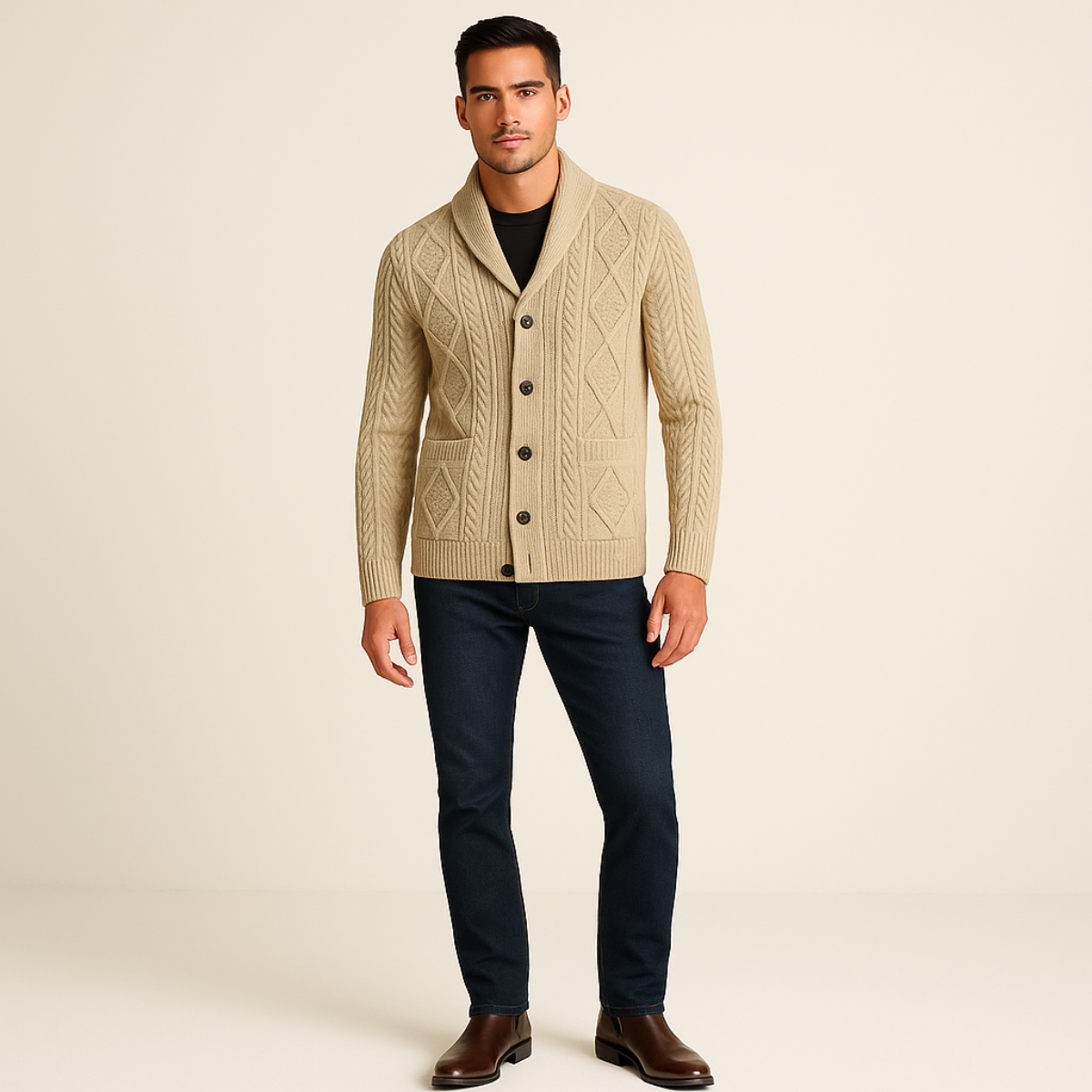Men’s Wool Cable Knit Cardigan for Winter