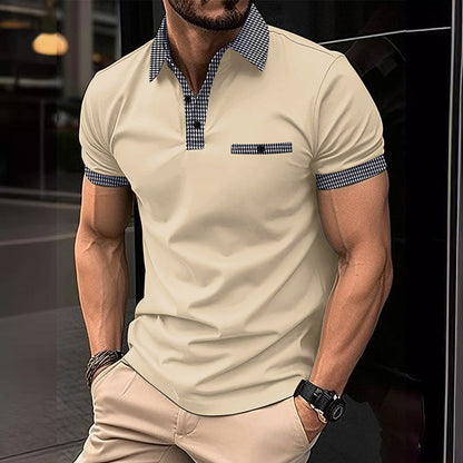 Men's Two-Tone Short Sleeve Polo with Button Detail 98765432X