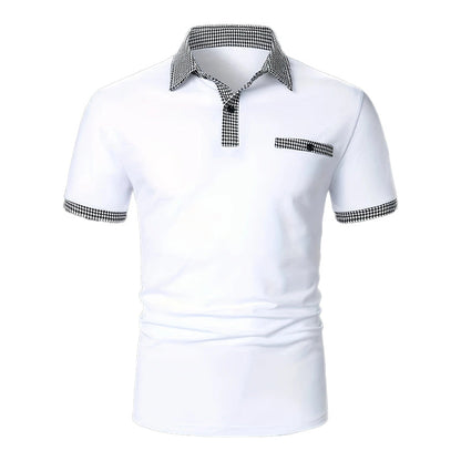 Men's Two-Tone Short Sleeve Polo with Button Detail 98765432X