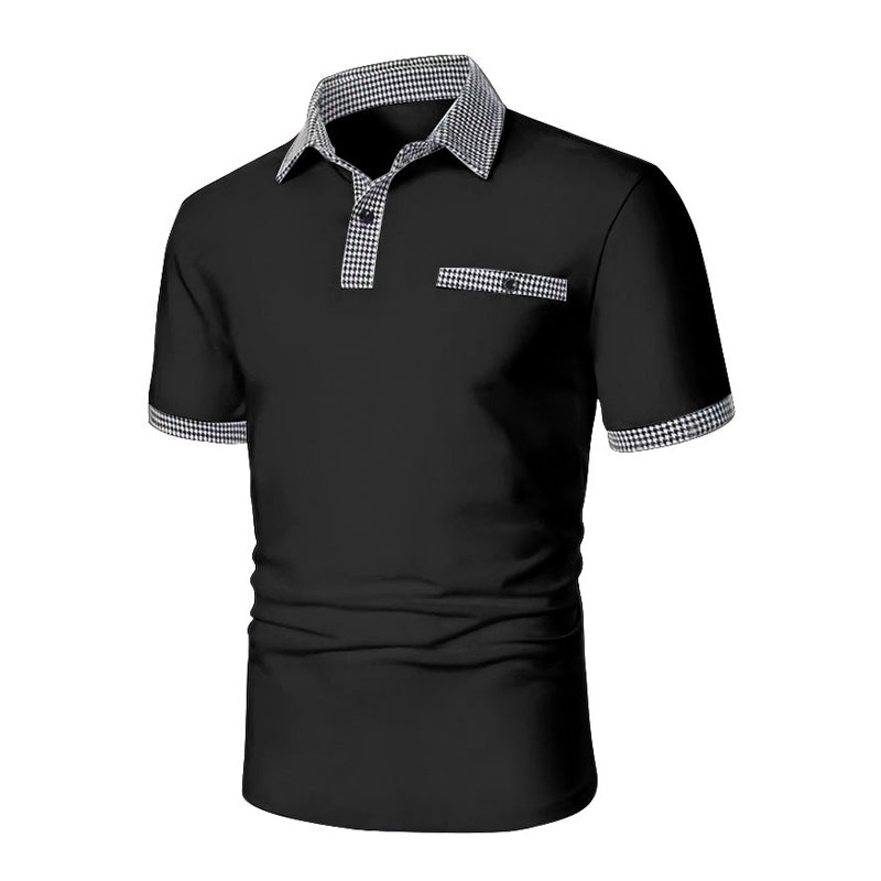 Men's Two-Tone Short Sleeve Polo with Button Detail 98765432X