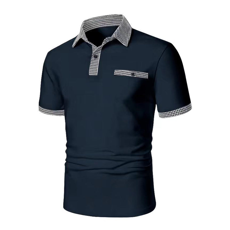 Men's Two-Tone Short Sleeve Polo with Button Detail 98765432X