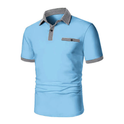 Men's Two-Tone Short Sleeve Polo with Button Detail 98765432X