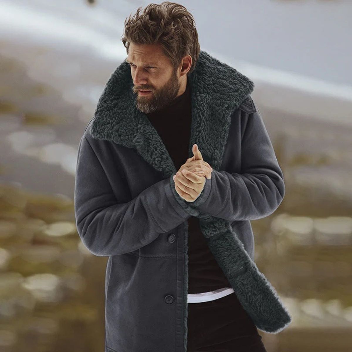 Men’s Shearling Leather Coat for Winter
