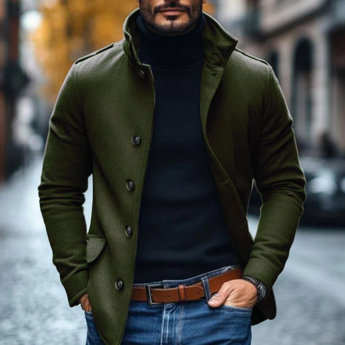 Men’s Wool Blend Stand Collar Coat for Winter